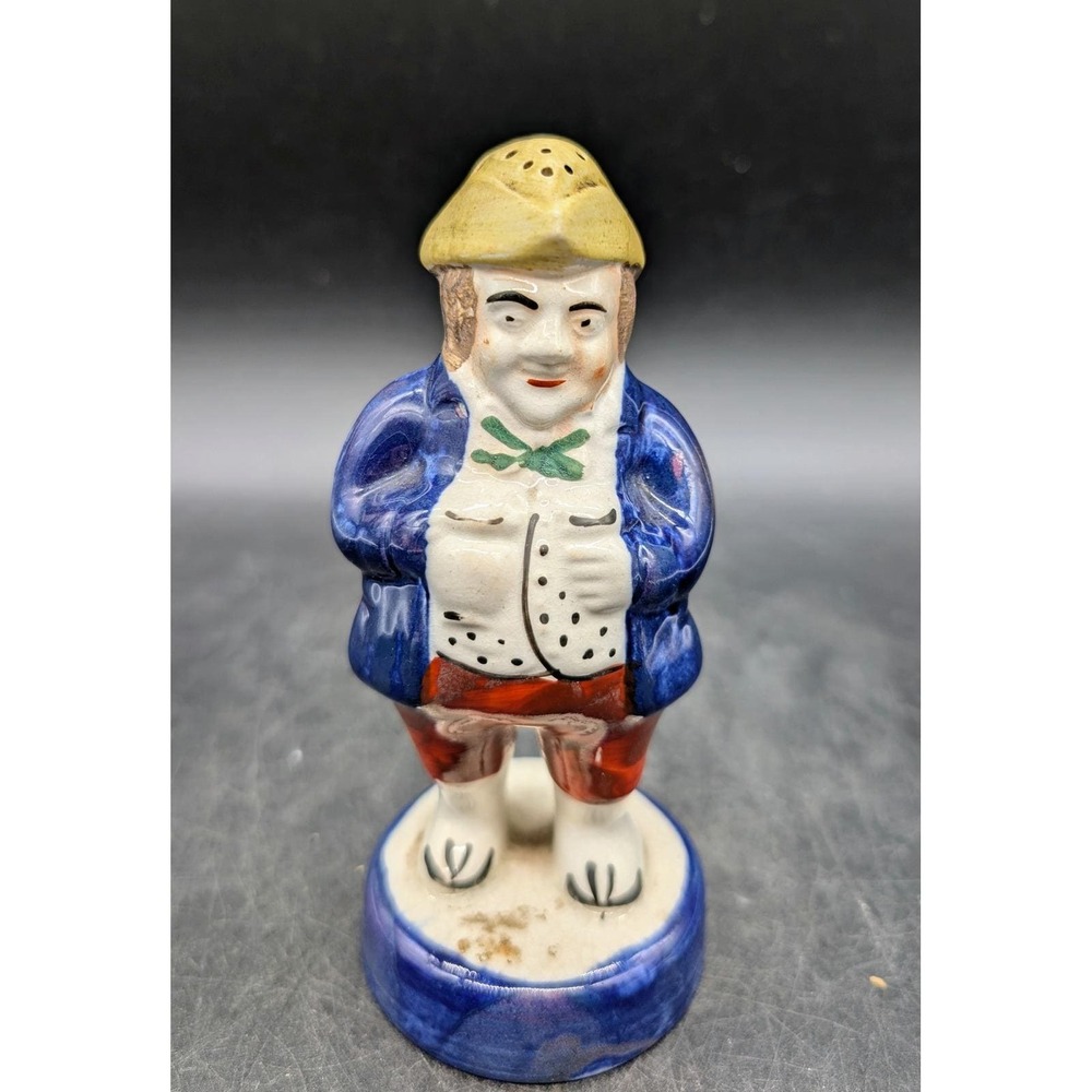 Vintage Staffordshire Salt Sugar Shaker Blue Coat Gentleman‎ Figurine Glazed 4"